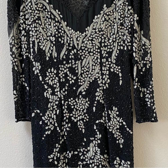 Vintage Unmarked Silk and Beaded Long Formal Evening Gown Black S/M - Picture 6 of 15